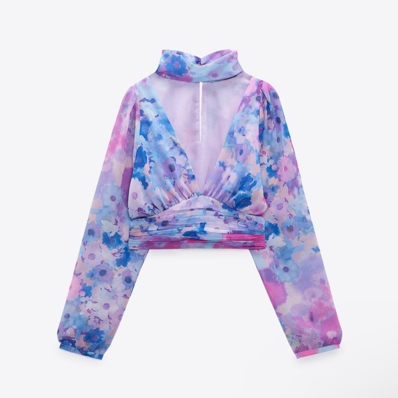 Floral V-Neck Chiffon Top - Picture 3 of 14